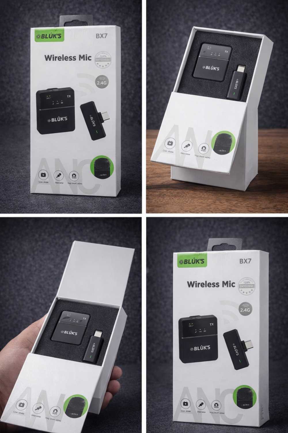 BX7 Wireless Microphone Black | Noise Reduction Lavalier Mic for Android & iPhone | TikTok YouTube Vlogging Mic